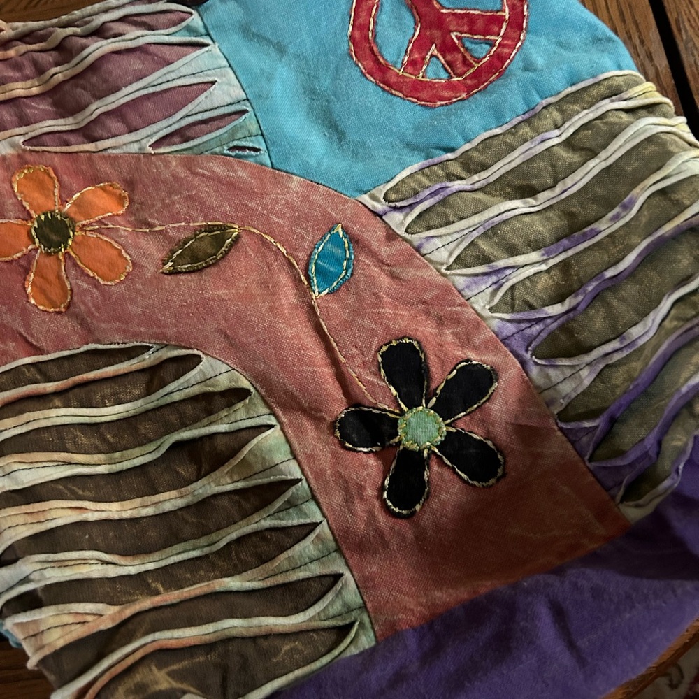 Vintage Nepal Cotton Patchwork Peace Printed Shou… - image 2